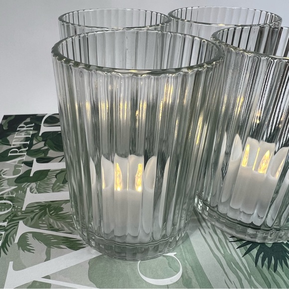 Ribbed Glass Candle Holder Set of 4 Clear Chic Holiday Home Decor - Picture 16 of 16
